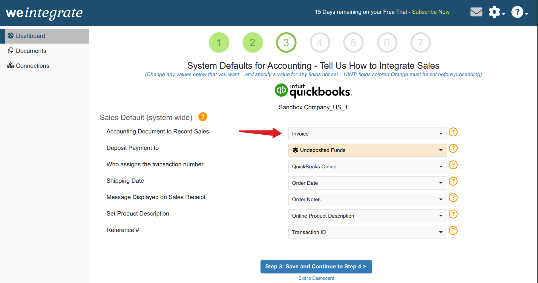 WeIntegrate Invoice workflow — immediate Invoice creation on order placement with payment tracking
